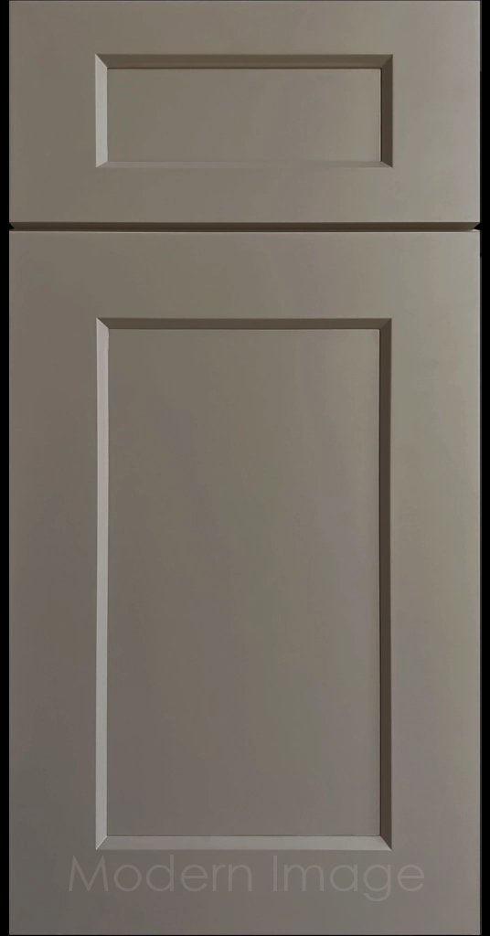 Laguna Wind matte painted Shaker kitchen cabinet door with wide stiles & rails, inside profile and a flat center panel.